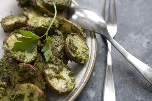 Roasted green potatoes